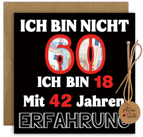 Geldgeschenke Geburtstag 60 - Lustige Geburtstagskarte 60 mit Umschlägen, Geschenk zum 60 Geburtstag Frau Mann, Karte 60 Geburtstag für 60.ter Geburtstag Mann Frau