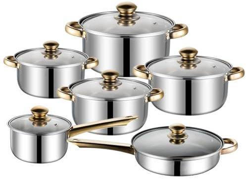 Juego de utensilios de cocina de acero inoxidable, 12 ollas y sartenes con mango extraíble, sartenes y cacerolas con tapa, compatible con todas las estufas