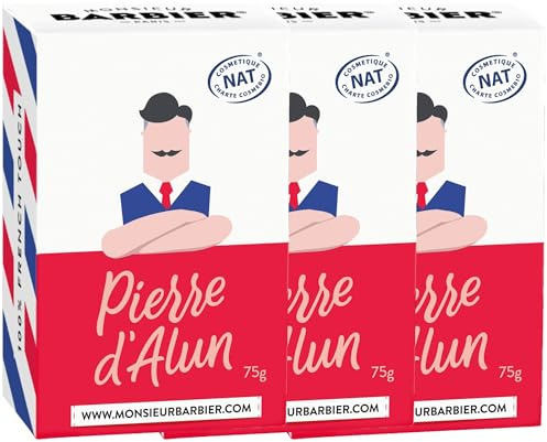 Monsieur BARBIER Alunsten Aftershave för män 225 g Set med 3 | Lugnar eld från rakhyveln och irritation. Polerat block utan aluminiumhydroklorid. Traditionell skäggvård.