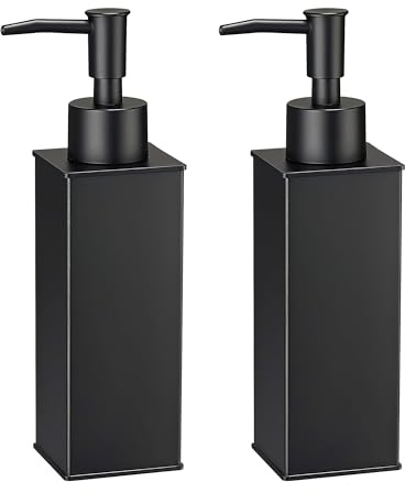 BGL Dispensadores de jabón, 2 unidades, dispensador de líquido de pie de acero inoxidable 304, botellas con bomba cuadradas para decoración de baño y cocina, color negro