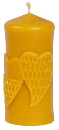 BeesWax World – Bougies en cire d’abeille faites main « Love » – Cœurs, ours et cylindres – Décoration et idée cadeau (Cylindre avec cœurs – H 110 mm | Ø 52 mm)