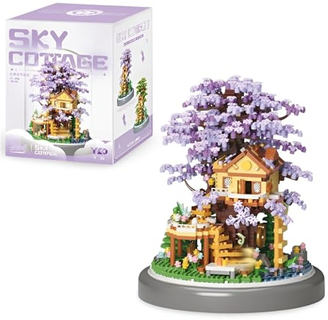 Sky Cottage Building Blocks Set, 2080 PCS Mini DIY Sakura Treehouse Model Kit, Cherry Blossom Bonsai Tree House Building Bricks Display, Gift for Teens and Adults