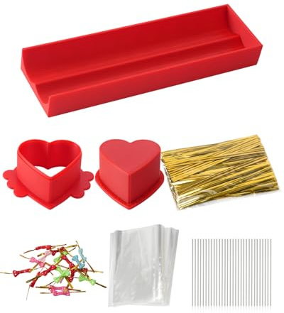 PROKITCHEN Heart Cake Pop Cutter Set with Tray and Sticks, Cake Pop Maker, Baking Molds Kit for Parties, Pastry Making, Home Baking (Red)