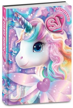 PRESTIGE & DELUXE Seven SJ Girl Line Animal Sweet Unicorn School Agenda 2025-2026 daterad F.to standard 20 x 15 cm + glitter nyckelring och flerfärgad penna
