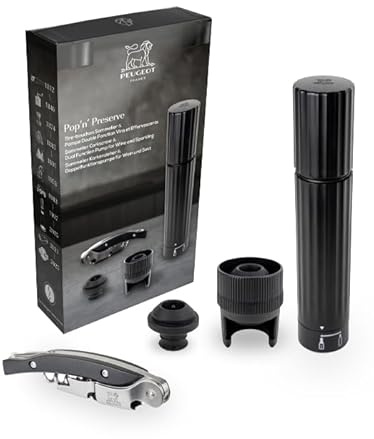 PEUGEOT - Sommelier Set Open'n Preserve - Sommeliermesser Malbec + Pumpe für Wein und Schaumwein - Zieht den Korken leicht heraus - Erhält die Aromen - Französisches Know-how
