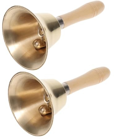 OFFSCH 2 piezas Campana Mano Multifuncional de Cobre con Mango de Madera Ergonómico Antideslizante para Servicio Restaurantes Aulas Bodas Festivos