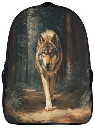 kaiyun Lobo boca abierta (Caminho na Floresta) Mochila Escolar Para Niños Viaje Bolsas Para Portátil Adolescentes Alta Capacidad Bolsa De Escuela 16 inch