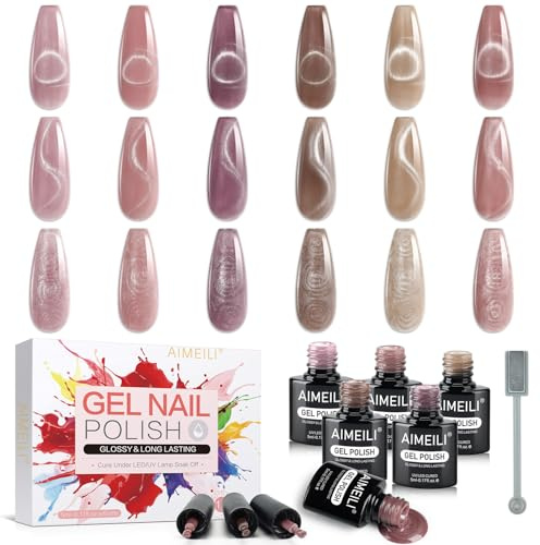 AIMEILI Kattöga gel nagellack set 6 st, grymhetsfri, vegan, blötlägg av UV LED magnetiskt gelnagellack nagelkonst manikyrsalong gör-det-själv – kit 104
