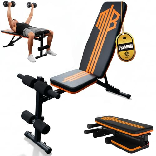 ManiBoom Banco Musculación PLEGABLE para Entrenamiento en Casa Banco de Pesas Robusto con Altura Ajustable 7 Niveles Tabla de Abdominales Cómoda y Fácil de Montar Maquina Gym Carga Máxima de 250KG