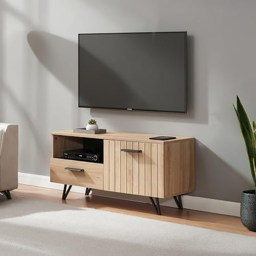 [en.casa] TV Schrank Noppen Lowboard mit 1 Tür Fernsehschrank mit Schublade 100 x 39 x 45 cm Sideboard Kommode Fernsehtisch Eicheoptik