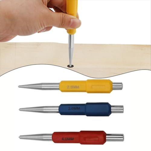 Violiica 3er-Pack Körner-Set mit einstellbarer Last, 2,5 mm, 3,0 mm, 4,0 mm Größen, aus Chrom-Vanadium-Stahl zum Bohren und Positionieren von Metall