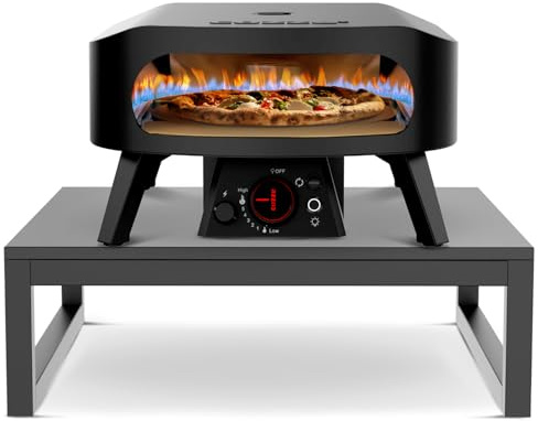 cozze® 13 Gas-Pizzaofen Black Edition (rotierender Stein Ø 34,5 cm) + Ofen-Erhöhung
