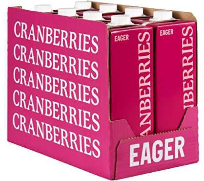 Eager Cranberry Juice Drink, 8 x 1 Litre Cartons | Refreshing Fruit Juice Drink, Perfect for Cocktails & Mocktails, Enjoy Chilled, 8 Carton Multipack