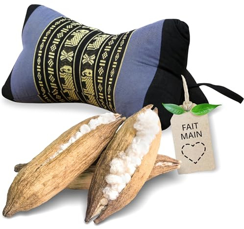 Livasia Coussin appuie-Nuque - Ø 15x32cm - Coussin cale-Nuque Forme d’os, Traversin de Sofa, Support de Lecture kapok, Jardin Balcon, Oreiller de Voyage Fait Main (Bleu/Éléphants)