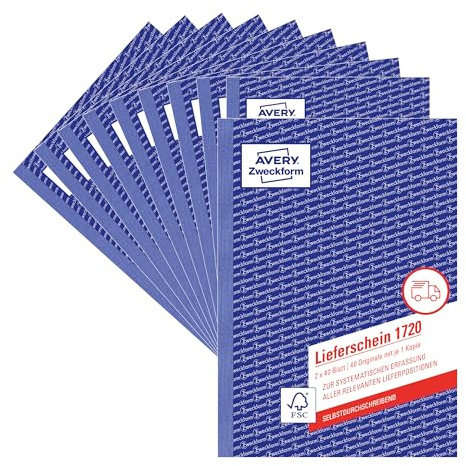Avery Zweckform 1720 – 10 albarán (A5, papel autocopiativo, 2 x 40 hojas, 10 unidades), color blanco/amarillo