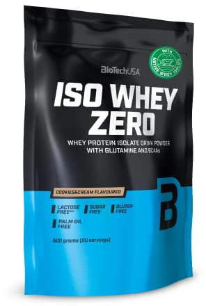 BioTechUSA Iso Whey Zero | Premium Whey Protein Isolate | Grass-Fed | Enzyme-Free | Sugar- and Gluten-Free, 500 g, Cookies & Cream