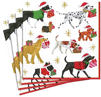 Caspari Christmas Delivery Paper Luncheon Napkins in White - 20 Per Package, multicolor (13310L)