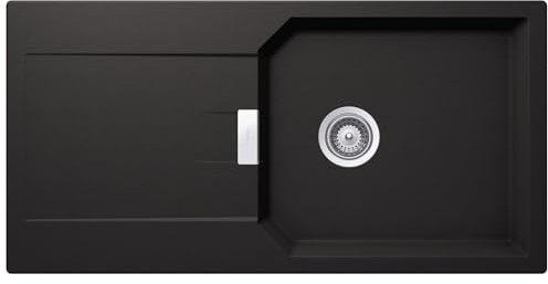 SCHOCK kompakte Küchenspüle 100 x 51 cm Manhattan D-100L Nero - CRISTALITE schwarze Granitspüle mit extra Beckenvolumen ab 60 cm Unterschrank-Breite