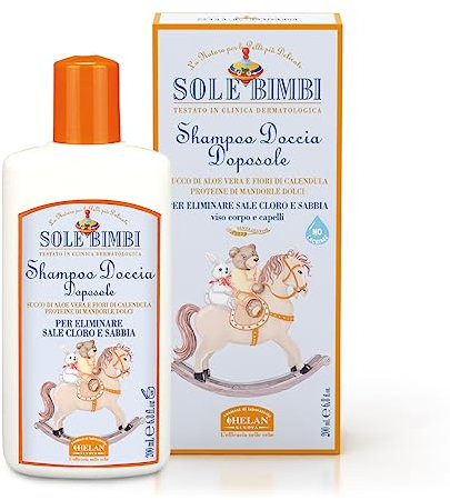 Helan, Sole Bimbi, Gel de Ducha After Sun Niños, Champú Niños con Almendras Dulces - Crema Hidratante Bebe con Áloe Vera - Gel de Baño y Champu Niños Reconstituyente con Flores de Caléndula - 200 ml