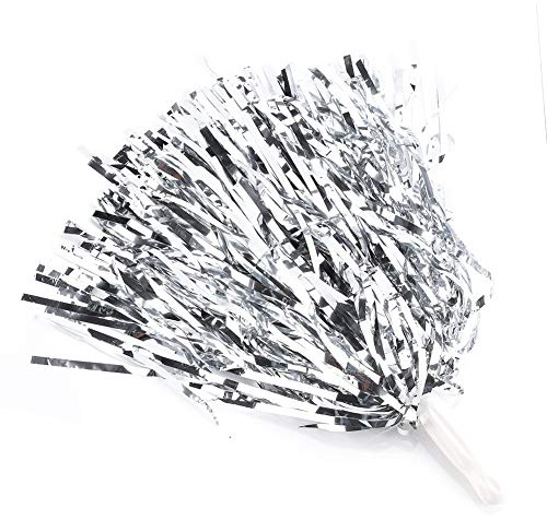 Tbest Cheerer Pompons,Cheering Poms,Cheering Pompoms Pompons 6/12 Stücke Cheerer Pom Poms Cheering Poms Blume Hängen Metallfolie Pom Poms Kader Jubel Sport Party Dance Nützliche Zubehör(Silber 12)