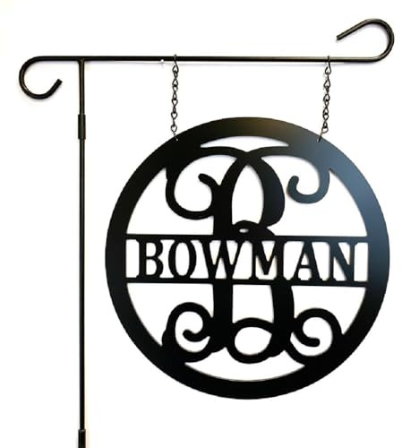 PK Décor Last Name Garden Flag, Custom Lamp Post Sign, Hanging Initial Wreath Accessory, Metal ACM Established Home Door Hanger, Personalized Front Door Decor (14)