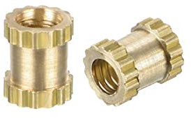 sourcing map 100 Stück Gewindeeinsatz Messing Rändelschrauben Schraubmuttern M2 x 4mm(L) x 3.2mm(OD)