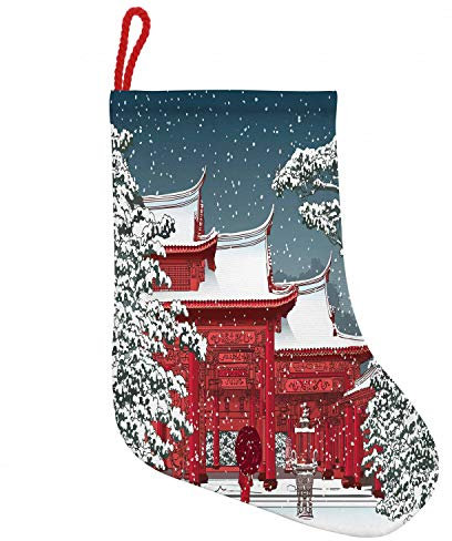 ABAKUHAUS Winter Hängende Nikolausstiefel Weihnachtssocken, Ostchinesischen Gebäude, Weihnachtsstrumpf zum Aufhängen, 35x50cm, Rosa, Blau, Grau