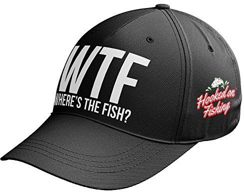 Fiskegåvor för män – fiskehatt – WTF Wheres The Fish Fishing basebollkeps hatt herr roligt fiskeutrustning, Svart, en storlek