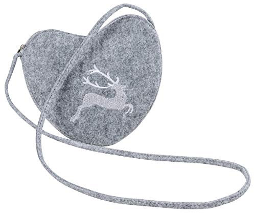 AS Design by LA FIORE 24 LaFiore24 Damen Dirndl Herz Filztasche Umhängetasche Shopper Varianten Hirsch - Hellgrau