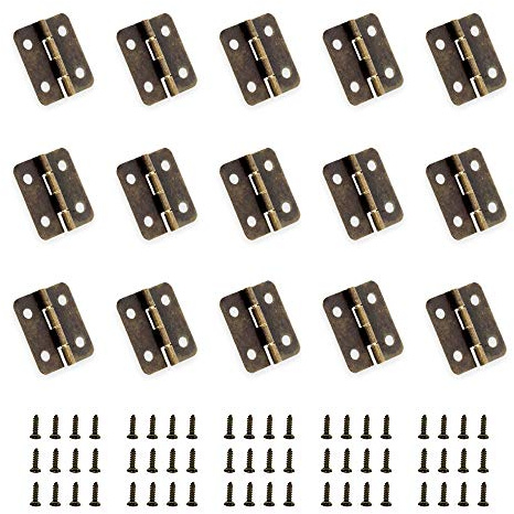 YUEQIN 50 Stück Retro Türscharniere Mini Messingscharniere, Faltstoß Anschlüsse Antike Bronze Schrank Schmuckschatulle Mit 200 Schrauben, 18mm*16mm
