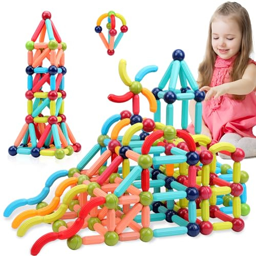 COUOMOXA Magnetic Building Blocks for Toddlers: STEM Educational Toys for 3 4 5+ Years Old Kids - Magnetic Stick Montessori Game for Family for Boys Girls 3-5