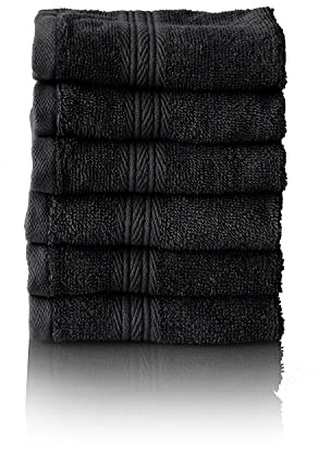 Glart Premium frottéhandduk set, frottéserie i 6 färger och 5 storlekar, färg: svart, 6 x ansiktsdukar 30 x 30 cm