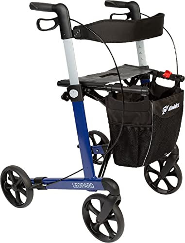 FabaCare Rollator Leopard mit Schleifbremse und Softrädern, Leichtgewichtrollator, faltbar, mit Vollausstattung, bis 150 kg, Blau