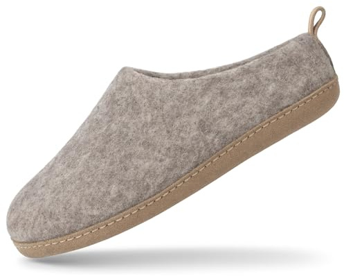 Haussimple Wool Indoor Slippers - Natural Organic Wool, Genuine Leather Sole, Handmade in Nepal - Cozy, Warm, Soft, Unisex Non-Slip House Shoes for Men & Women - Perfect for Winter Comfort (Gray, US Footwear Size System, Adult, Women, Numeric, Medium, 7)