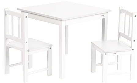 Geuther Sitzgruppe Activity Set mit Holztisch & 2X Kinderstuhl Kindertisch mit Stühlen aus Holz Ideales Kinderzimmerzubehör Modernes Design Ideale Höhe für Kinder Weiß