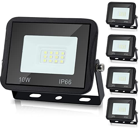 Lospitch 5x10W LED Außenstrahler, 900LM Superhell LED Scheiwerfer, Warmweiß 3000K Strahler, IP66 Wasserdicht Flutlicht, Wandstrahler Baustrahler Außenstahler Leuchtmittel 85-265V AC