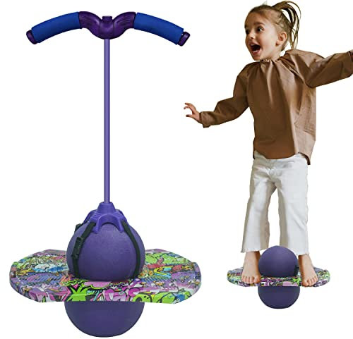 Pogo Ball mit Griffen Die Griffe sind verstellbar Ausgestattet mit Einer Luftpumpe Geeignet für Kinder und Erwachsene Zum Trainieren der Gleichgewichtsfähigkeit Maximale Belastbarkeit 100 kg (Lila)