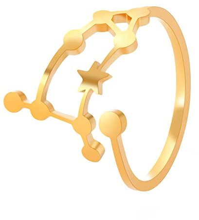 kkjoy Sternbild aus Edelstahl, verstellbare Ringe, größenverstellbar, Horoskope, offene Fingerringe, Schmuck, Geschenk für Frauen und Mädchen