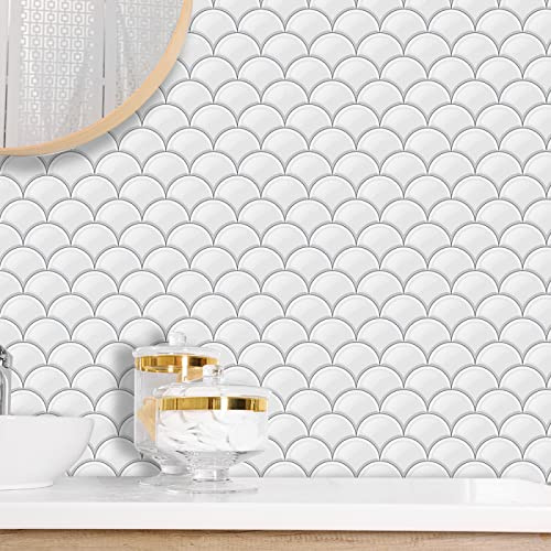 LWLFC Kitchen Tile Stickers 15cmx 15cm White Fish Scales Stick on Tiles Tile Stickers for Bathroom Stick on Wall Tiles Backsplash for Kitchen Stick on Tiles Self-Adhesive Vinyl Home Decor (10 Pieces)