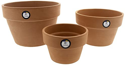 CERÁMICA RAMBLEÑA | Macetas de Barro Rojo | Macetas Decorativas | Macetas de cerámica | Macetas Exterior | Conjunto x3 Maceta de Barro Rojo Terracota Perfil bajo - Modelo J42