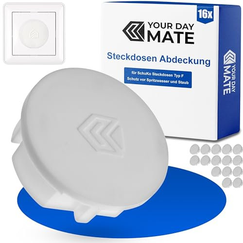 Steckdosen Abdeckung, 16 Stück, in Weiß, Steckdosenschutz vor Staub, Spritzwasser, für SchuKo Buchse Typ F, Deckel Kappe für Steckdosenleiste, Mehrfachsteckdose, Kabeltrommel, Küche, Werkstatt, Hotel