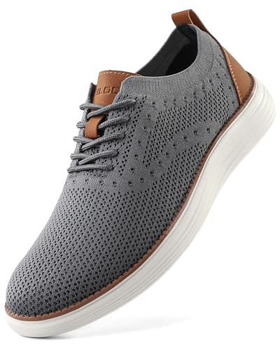 VILOCY Men's Casual Dress Sneakers Oxfords Business Mesh Breathable Walking Shoes Tennis Comfortable Fashion Office EU43 Grey