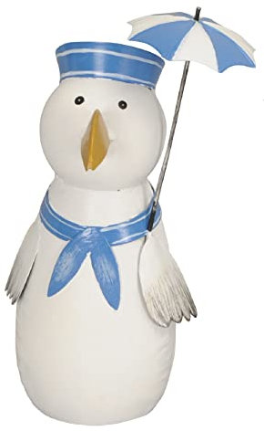 lustiger Zaunhocker Möwe mit Schal und Mütze Metall bemalt 3 Motive zur Auswahl Schild - Schirm - Fernglas als Maritime Deko (blau)