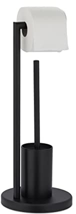 Relaxdays Escobillero Portarrollos Metal, Soporte Rollos de Pie, Portaescobillas, Medidas: 53 x 20,5 cm Aprox., Negro