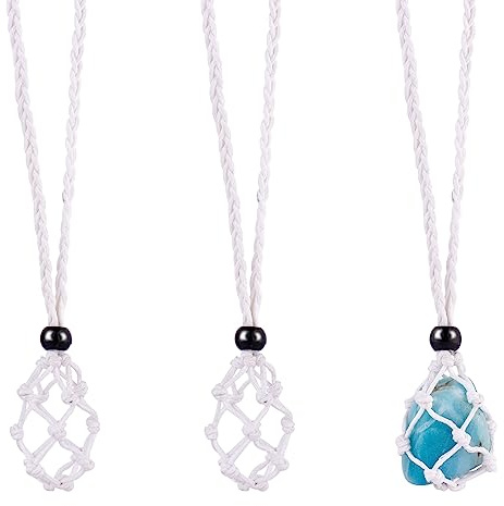 WEWAYSMILE 2 Collane Macrame Intrecciata con Cordoncino di Cotone Cerato, Collana con Pendente in Pietra Regolabile per Donne e Uomini, 76 cm (Bianco)