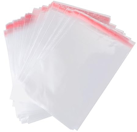 Bolsas de Celofán Adhesivas Opp 100 Piezas para Alimentos | Autoadhesivas y Reutilizables, Uso en Casa y Tienda, Aptas para Camisetas y Otros Artículos