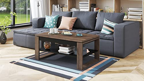 designimpex Design Couchtisch Multifunktion Arbeitstisch Tisch Nuo Ablage Esstisch, Farbe:Eiche dunkel - Schwarz matt