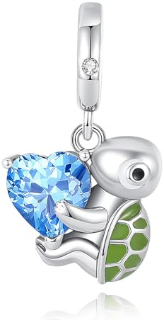Amuefer Tortue Charms pour Bracelets Pandora et Colliers Argent Sterling avec Zircon Cubique Aqua Bleu Turquoise Océan Pendentif Charme Noël Bijoux Cadeaux pour Femme Fille Enfant