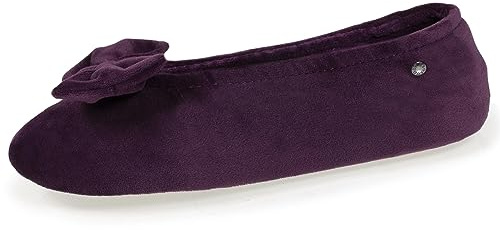 Isotoner - Zapatillas de casa tipo balleina para mujer ultra cómodas, suela de cuero, detalle de gran lazo, EU,, berenjena, 35/36 EU