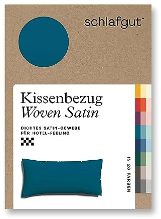 schlafgut Woven Satin Kissenbezug 40 x 80 cm Petrol Deep Uni in Premium Hotelqualität, Kopfkissenbezug einzeln mit 100% weicher Baumwolle